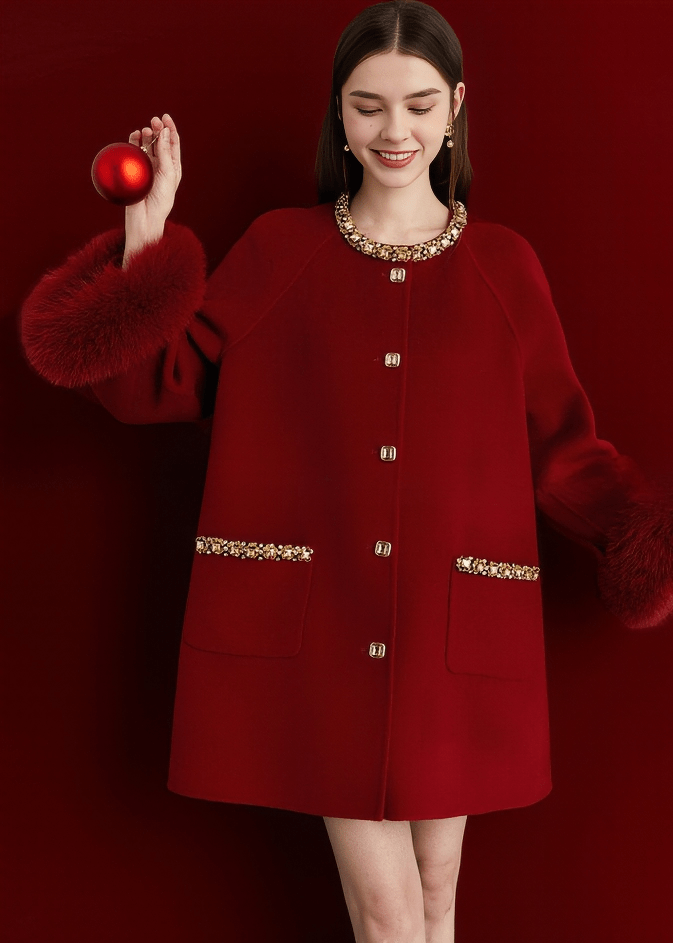 CZARINA JEWELED FUR CUFF COAT - Vera Lumina