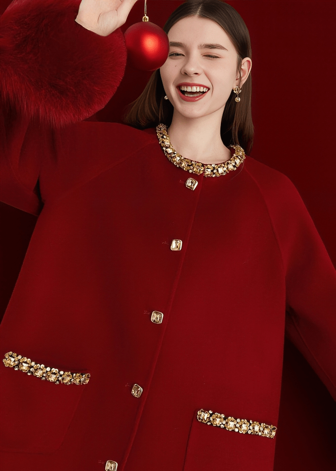 CZARINA JEWELED FUR CUFF COAT - Vera Lumina