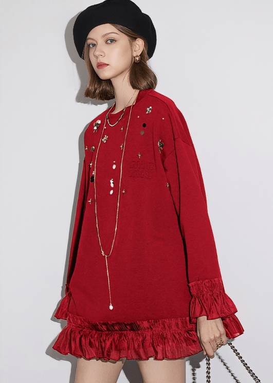 DECORATIVE DOUBLE CUFF LONG SLEEVE DRESS - Vera Lumina