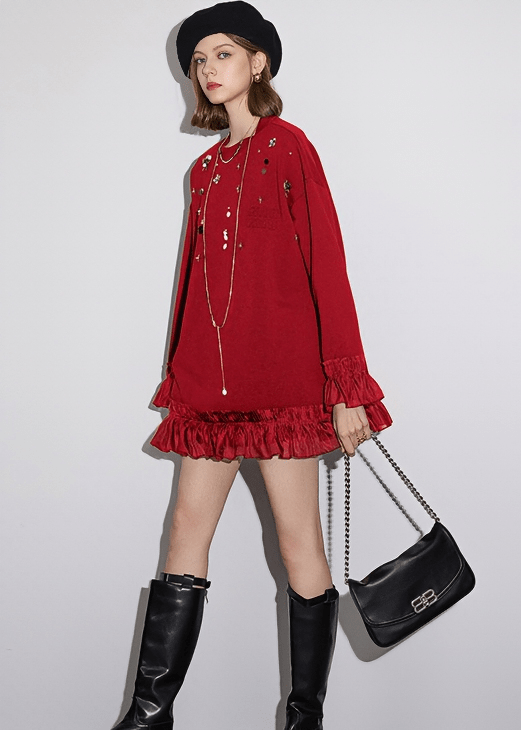 DECORATIVE DOUBLE CUFF LONG SLEEVE DRESS - Vera Lumina