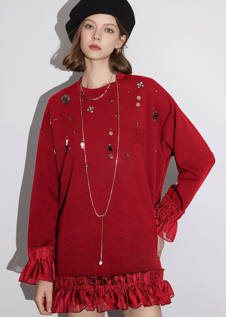 DECORATIVE DOUBLE CUFF LONG SLEEVE DRESS - Vera Lumina