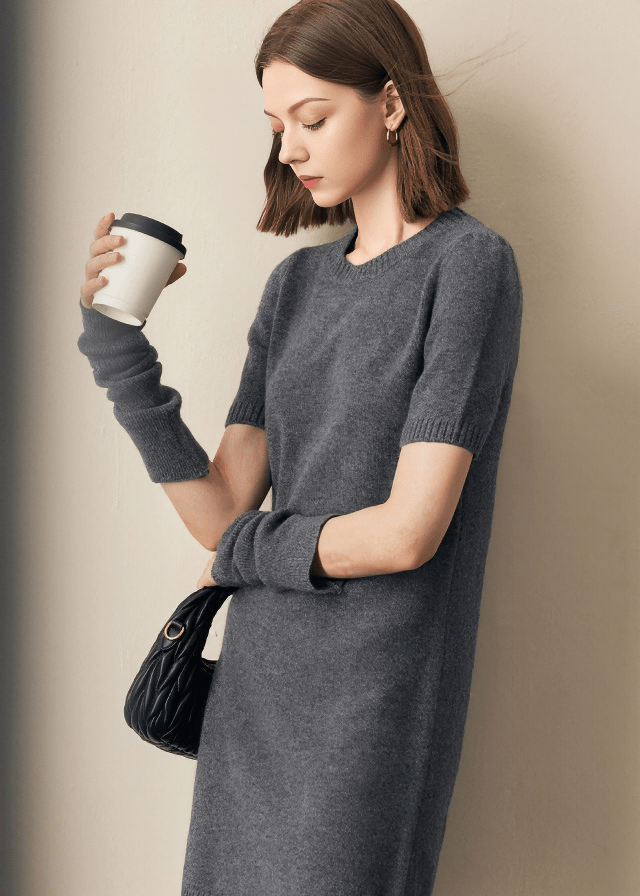 DETACHED SLEEVE KNIT SWEATER DRESS - Vera Lumina
