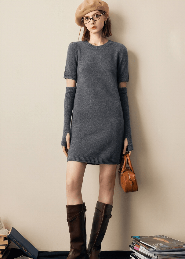 DETACHED SLEEVE KNIT SWEATER DRESS - Vera Lumina