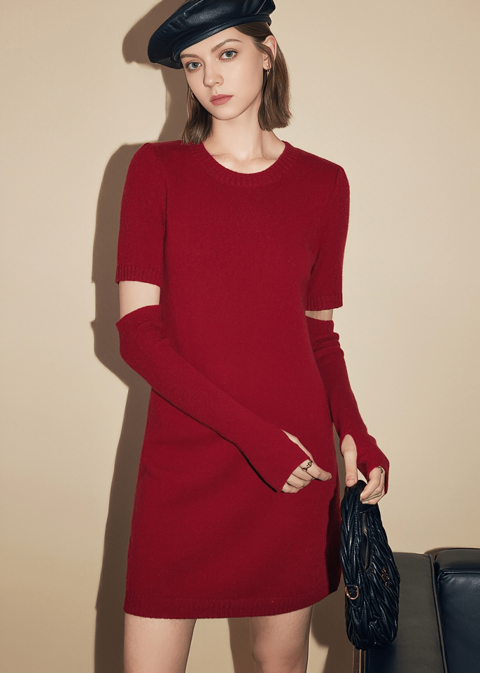 DETACHED SLEEVE KNIT SWEATER DRESS - Vera Lumina