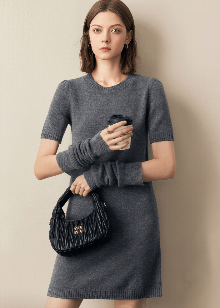 DETACHED SLEEVE KNIT SWEATER DRESS - Vera Lumina