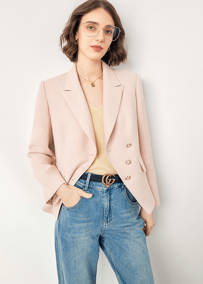 DOUBLE BREASTED WOOL BLEND BLAZER - Vera Lumina