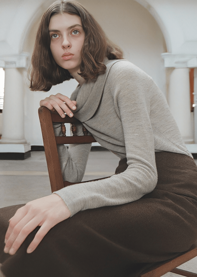 DRAPED COWL NECK PULLOVER - Vera Lumina
