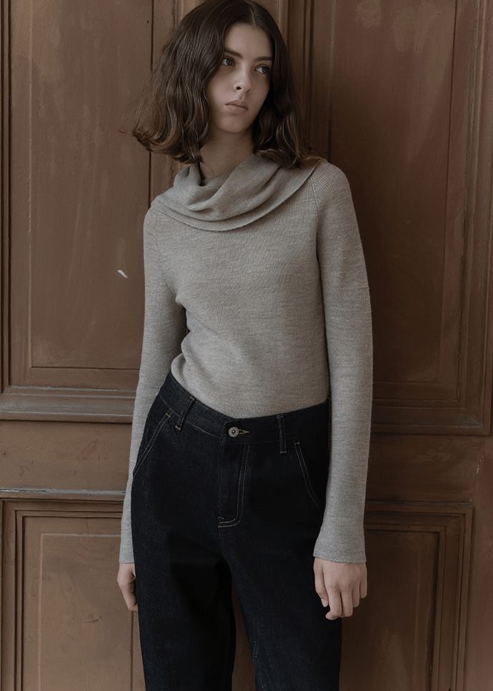DRAPED COWL NECK PULLOVER - Vera Lumina