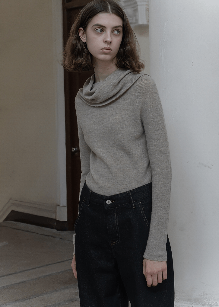 DRAPED COWL NECK PULLOVER - Vera Lumina