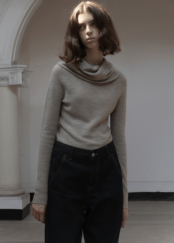 DRAPED COWL NECK PULLOVER - Vera Lumina