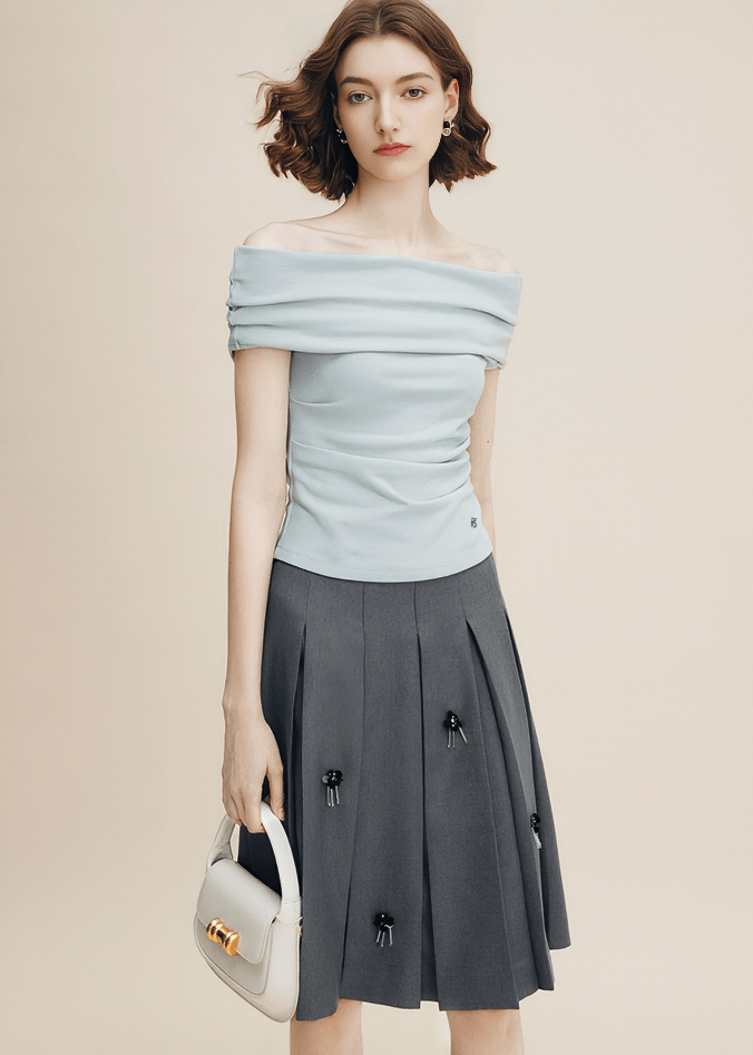 DRAPED SHOULDER SCULPTURAL TOP - Vera Lumina