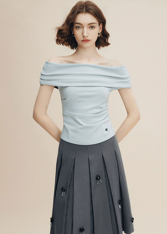 DRAPED SHOULDER SCULPTURAL TOP - Vera Lumina
