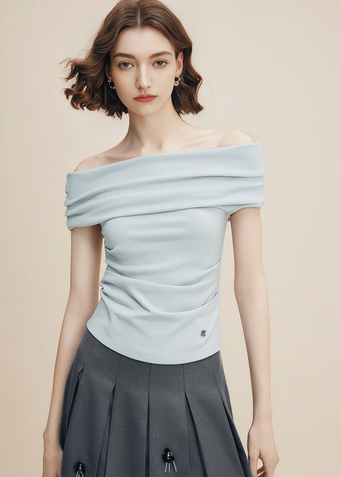 DRAPED SHOULDER SCULPTURAL TOP - Vera Lumina