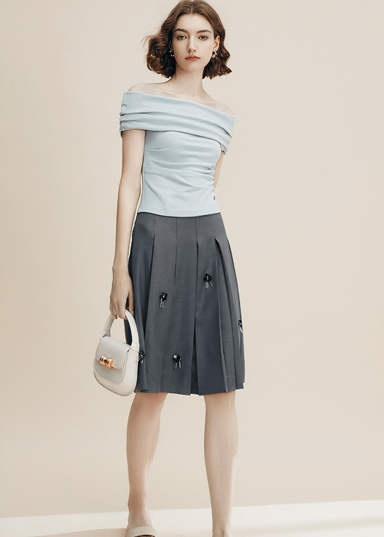 DRAPED SHOULDER SCULPTURAL TOP - Vera Lumina