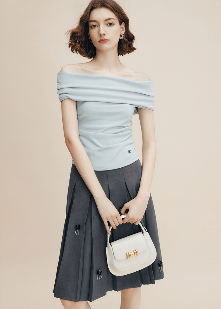 DRAPED SHOULDER SCULPTURAL TOP - Vera Lumina