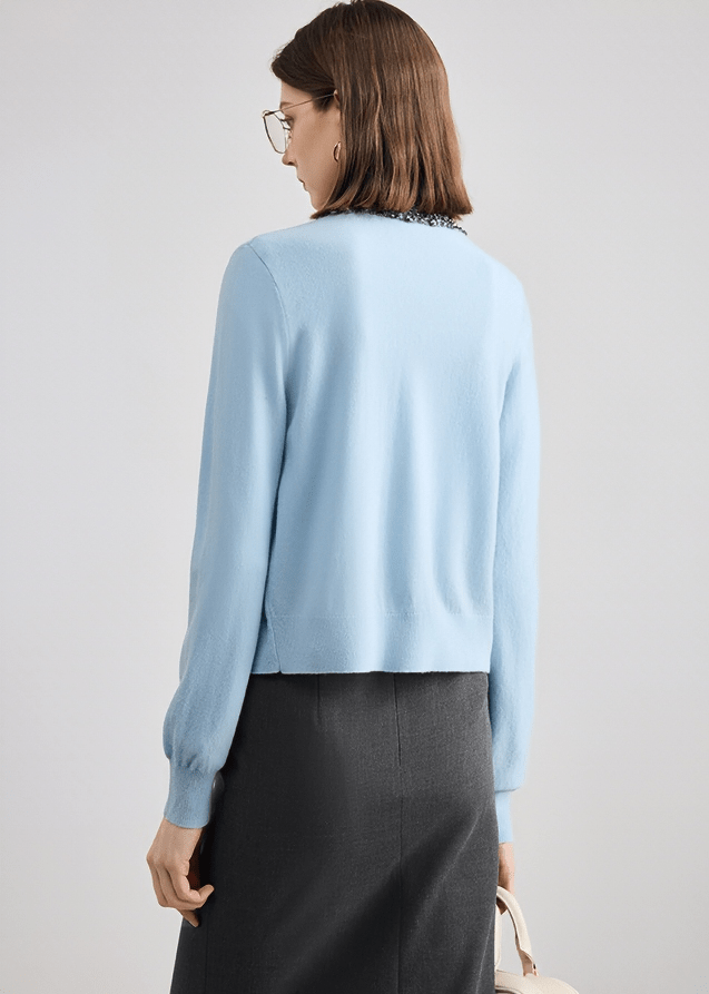 EMBELLISHED COLLAR PEARL BUTTON CARDIGAN - Vera Lumina