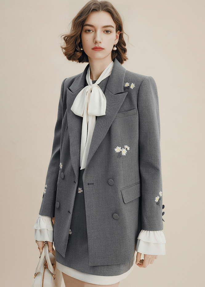 EMBROIDERED DAISY DOUBLE BREASTED JACKET - Vera Lumina