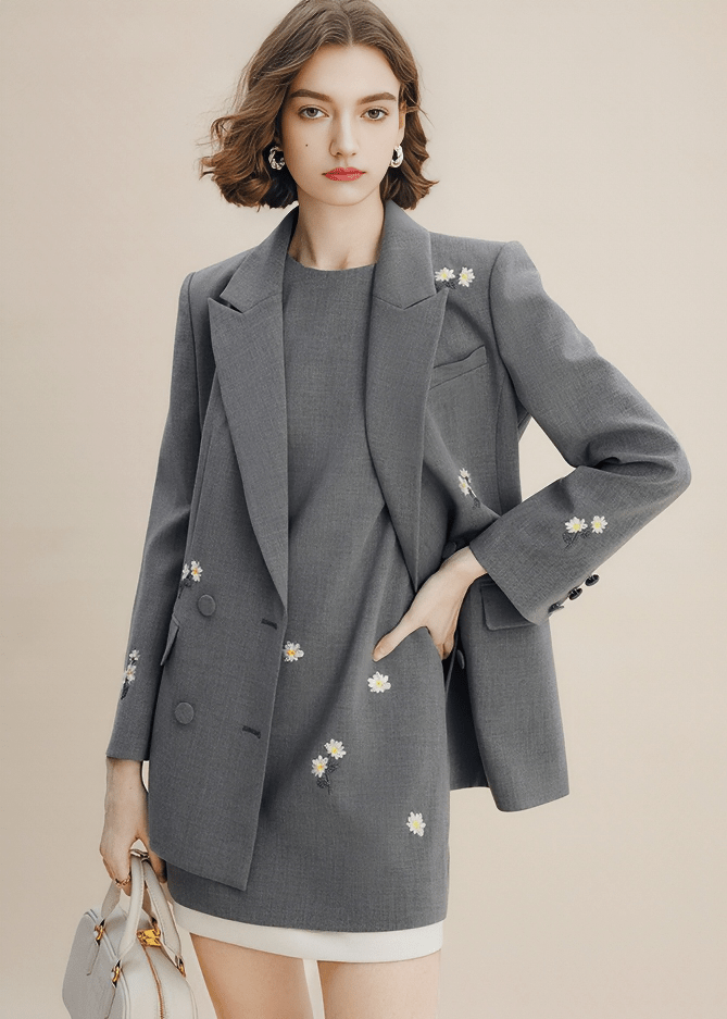 EMBROIDERED DAISY DOUBLE BREASTED JACKET - Vera Lumina