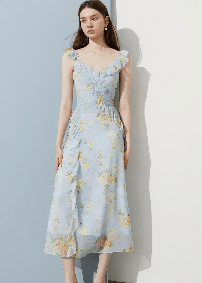 EMBROIDERED FLUTTER STRAP DRESS - Vera Lumina
