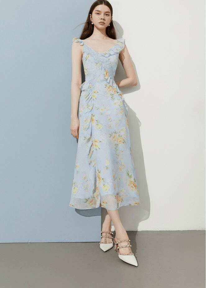 EMBROIDERED FLUTTER STRAP DRESS - Vera Lumina
