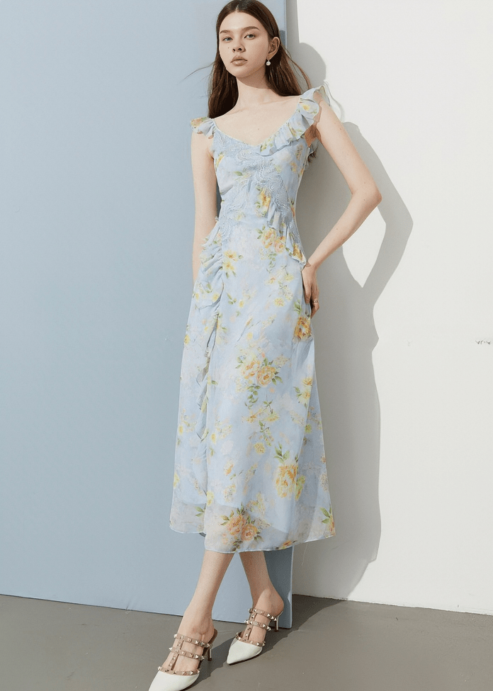 EMBROIDERED FLUTTER STRAP DRESS - Vera Lumina