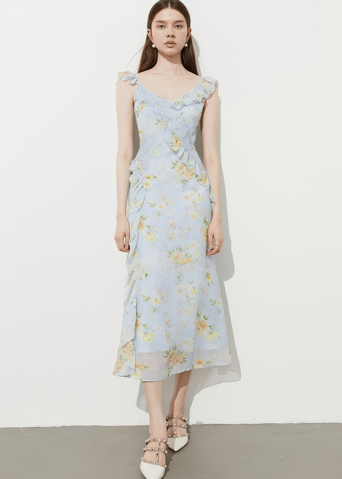EMBROIDERED FLUTTER STRAP DRESS - Vera Lumina