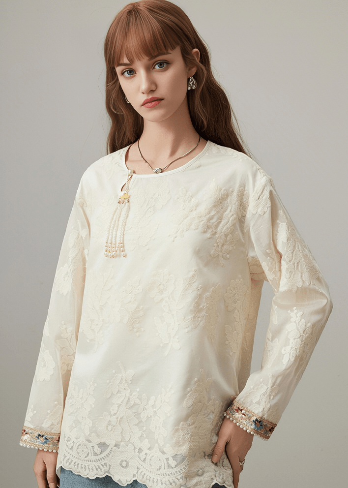 EMBROIDERED LACE TASSEL BLOUSE - Vera Lumina