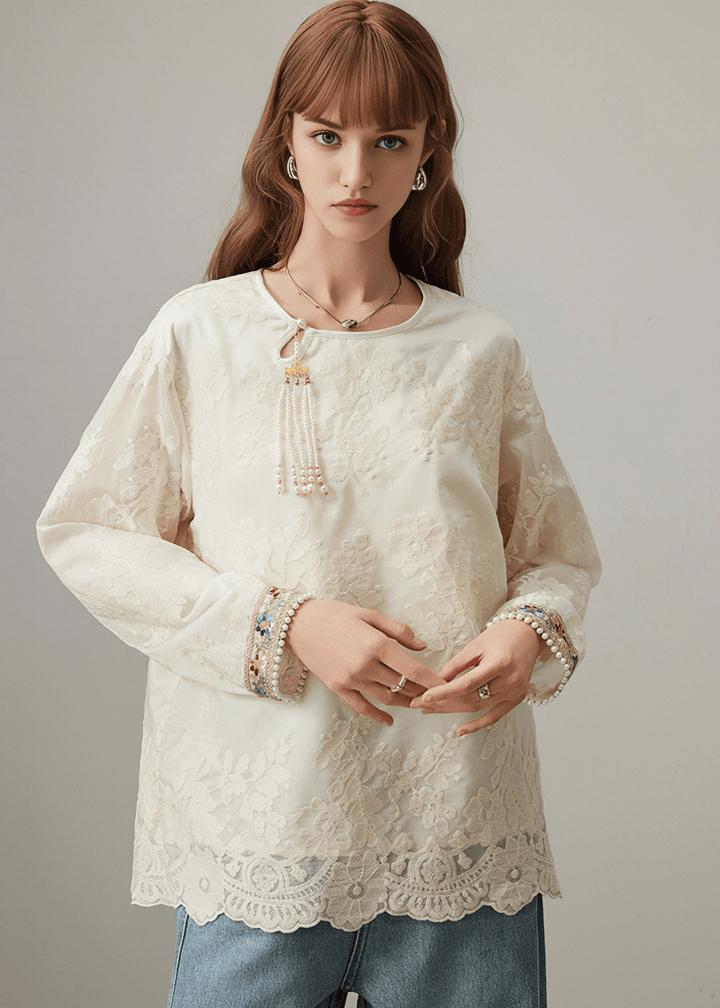 EMBROIDERED LACE TASSEL BLOUSE - Vera Lumina