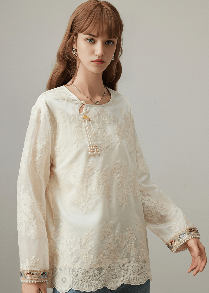 EMBROIDERED LACE TASSEL BLOUSE - Vera Lumina
