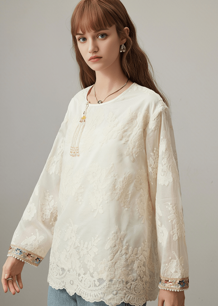 EMBROIDERED LACE TASSEL BLOUSE - Vera Lumina