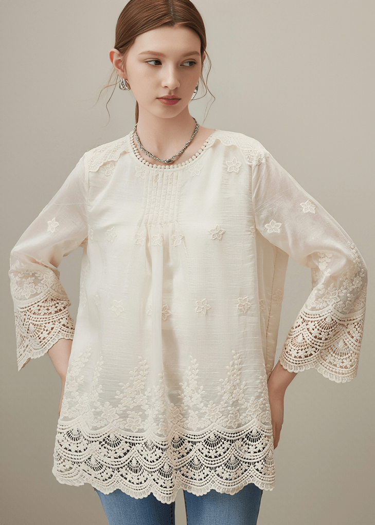 EMBROIDERED LACE TRIM TUNIC - Vera Lumina