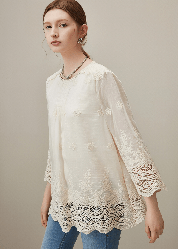 EMBROIDERED LACE TRIM TUNIC - Vera Lumina