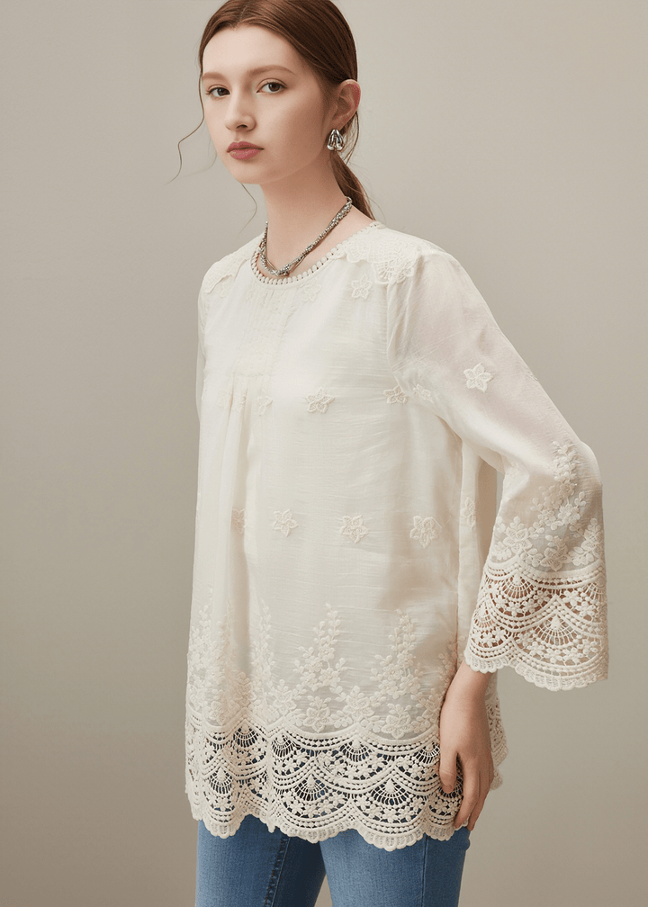 EMBROIDERED LACE TRIM TUNIC - Vera Lumina