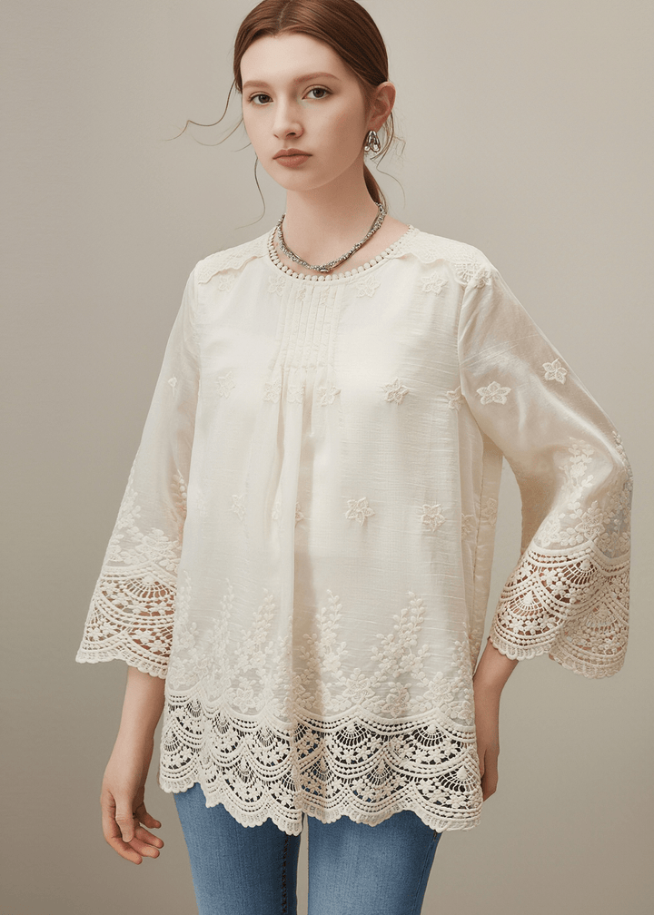 EMBROIDERED LACE TRIM TUNIC - Vera Lumina