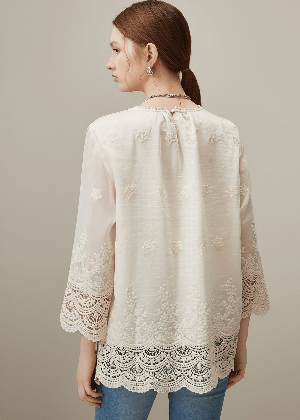 EMBROIDERED LACE TRIM TUNIC - Vera Lumina