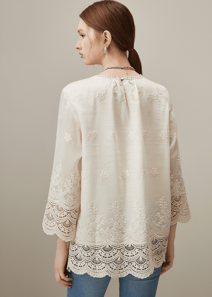 EMBROIDERED LACE TRIM TUNIC - Vera Lumina