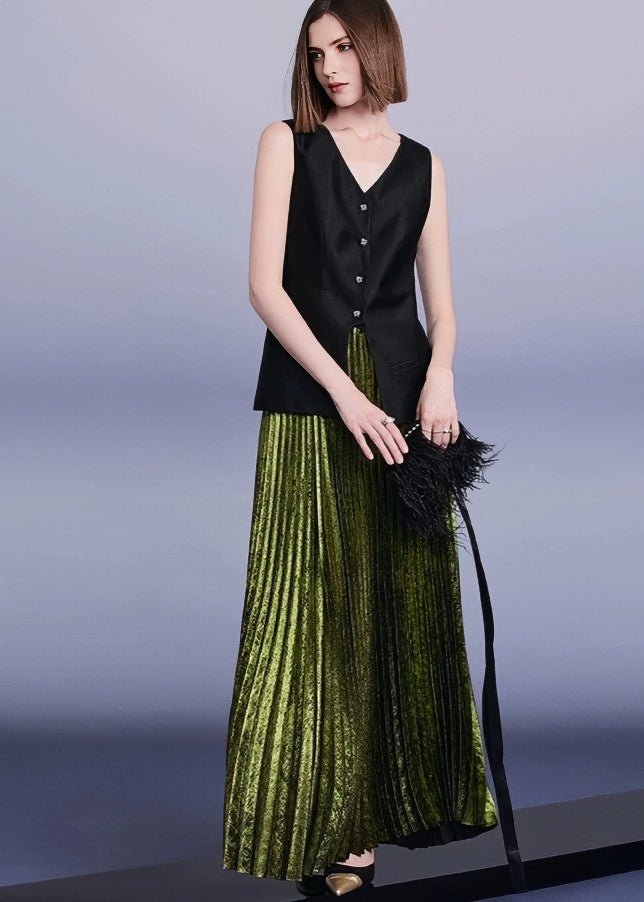 Emerald Green pressed pleated skirt & tops - Vera Lumina