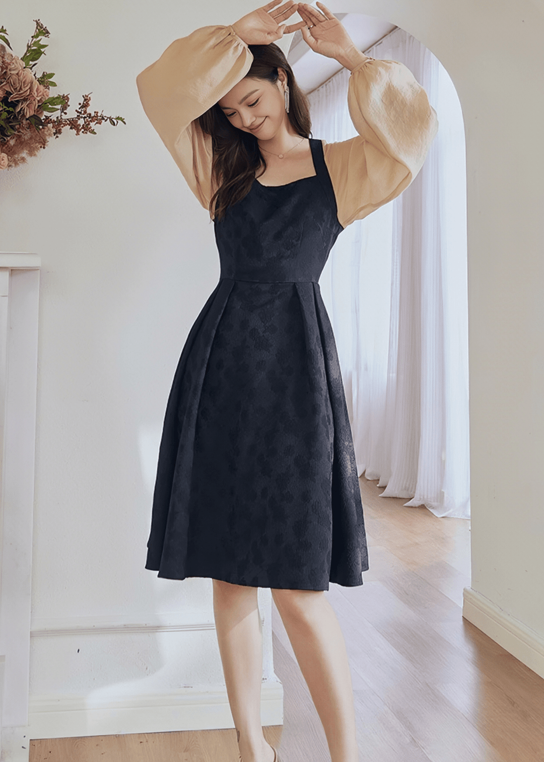 ETHEREAL BALLOON SLEEVE PINAFORE DRESS - Vera Lumina