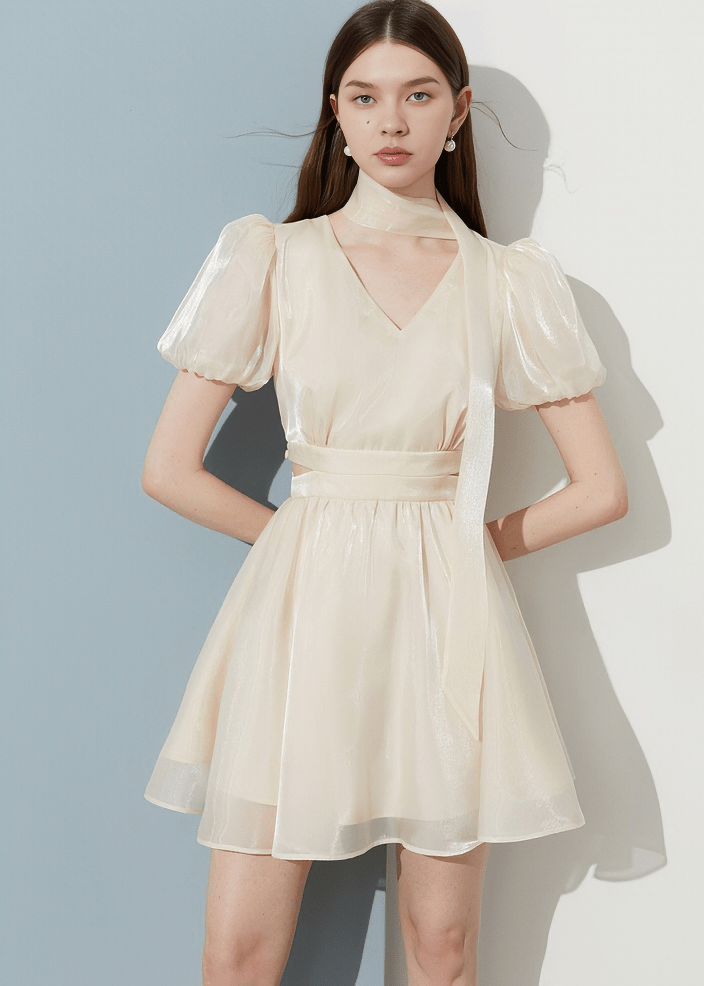 ETHEREAL PUFF SLEEVE DRESS - Vera Lumina