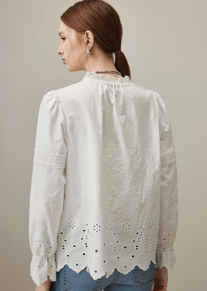 EYELET EMBROIDERED PEASANT BLOUSE - Vera Lumina