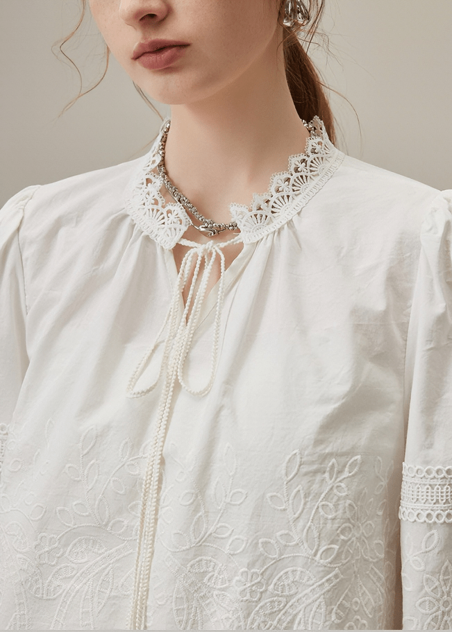 EYELET EMBROIDERED PEASANT BLOUSE - Vera Lumina