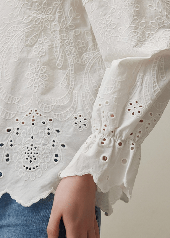 EYELET EMBROIDERED PEASANT BLOUSE - Vera Lumina