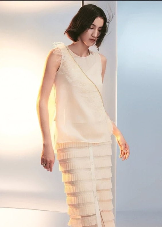 feather diamond sleeveless top & skirt - Vera Lumina