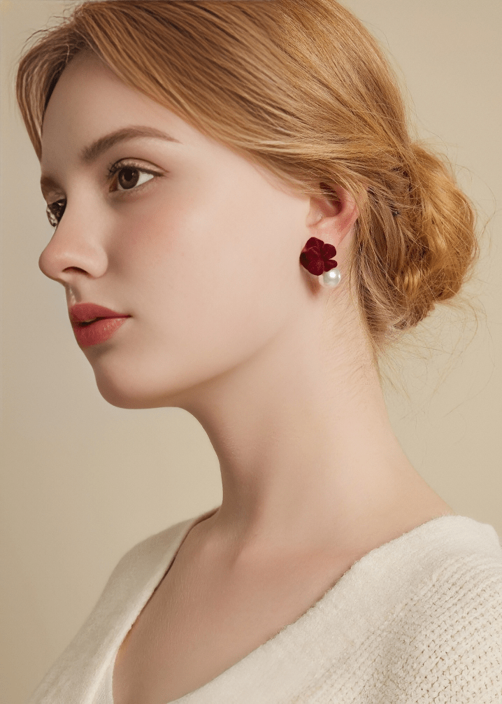FLEUR VELVET PENDANT PIERCED EARRINGS - Vera Lumina