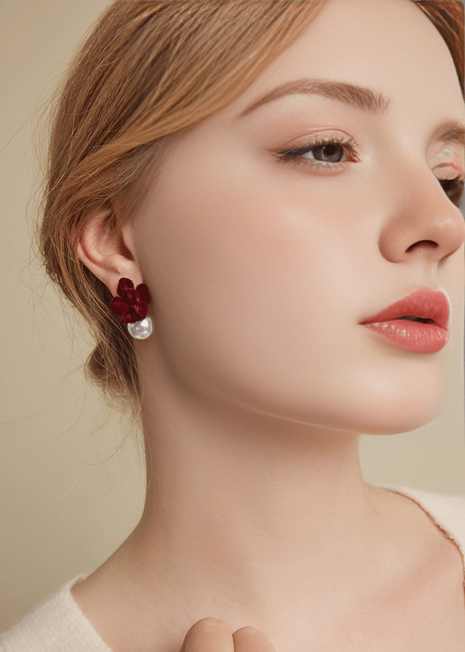 FLEUR VELVET PENDANT PIERCED EARRINGS - Vera Lumina