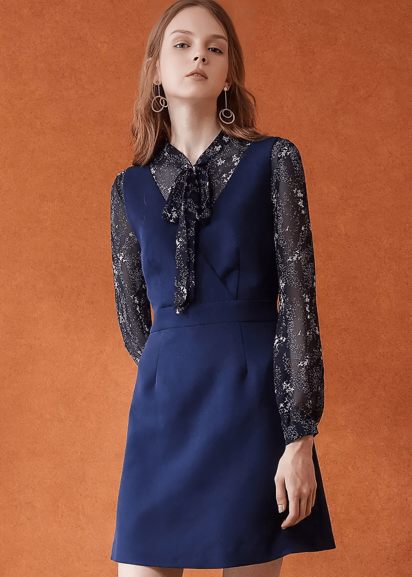 FLORAL CHIFFON PUSSY BOW BLOUSE&PINAFORE DRESS - Vera Lumina