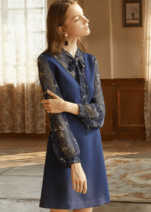 FLORAL CHIFFON PUSSY BOW BLOUSE&PINAFORE DRESS - Vera Lumina