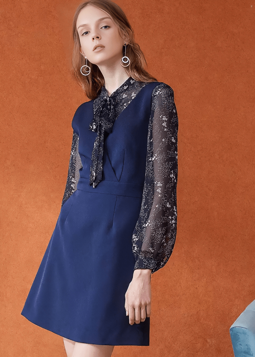 FLORAL CHIFFON PUSSY BOW BLOUSE&PINAFORE DRESS - Vera Lumina