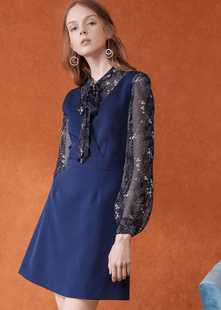 FLORAL CHIFFON PUSSY BOW BLOUSE&PINAFORE DRESS - Vera Lumina