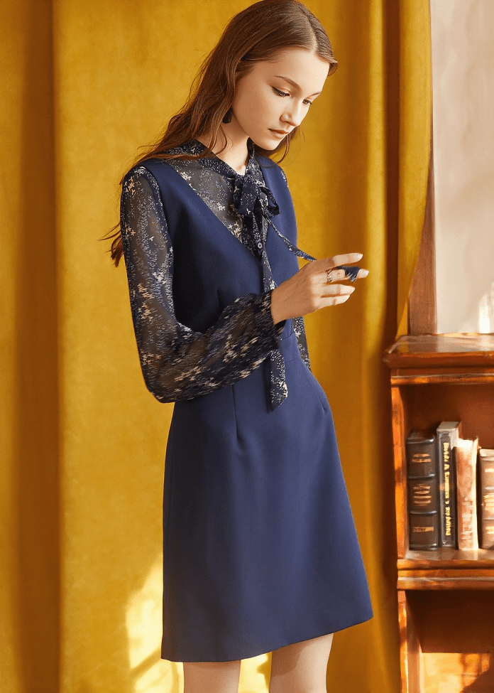 FLORAL CHIFFON PUSSY BOW BLOUSE&PINAFORE DRESS - Vera Lumina